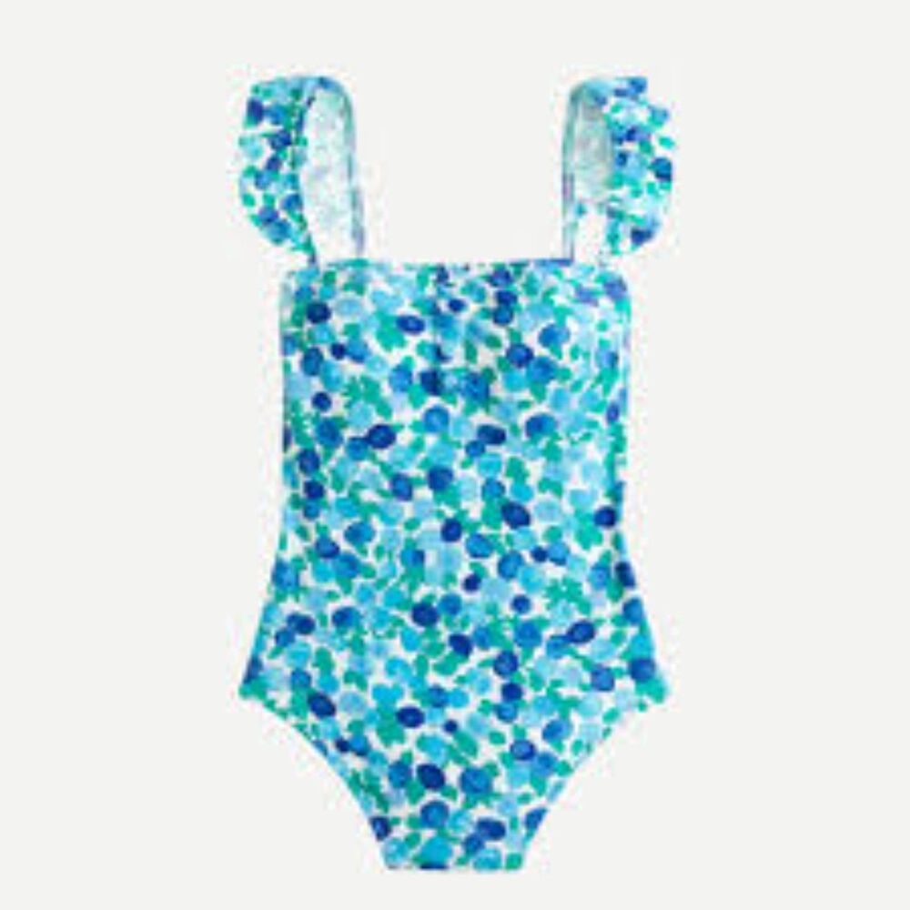 J. Crew | Eco ruffle strap one-piece in blueberry floral | M